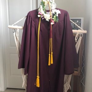 Maroon Graduation Robe w/ Flower Crown and Cap